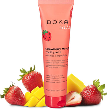 Boka Fluoride Free Toothpaste- Nano Hydroxyapatite, Remineralizing, Sensitive Teeth, Whitening- Dentist Recommended For Adult, Kids Oral Care- Strawberry Mango Flavor, 4Oz 1Pk - Us Manufactured