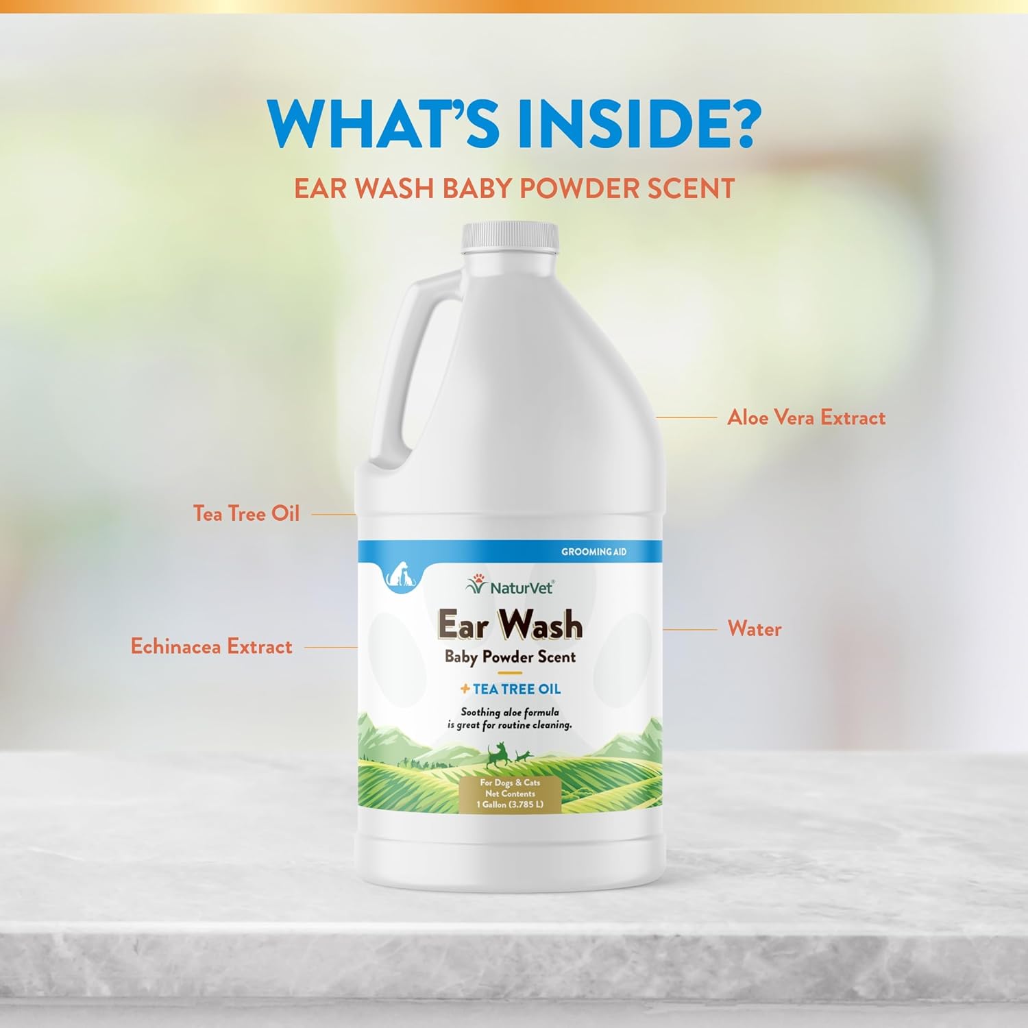 NaturVet Ear Wash with Tea Tree Oil (Aloe & Baby Powder scent) Gallon, 16 Oz : Pet Ear Care Supplies : Pet Supplies