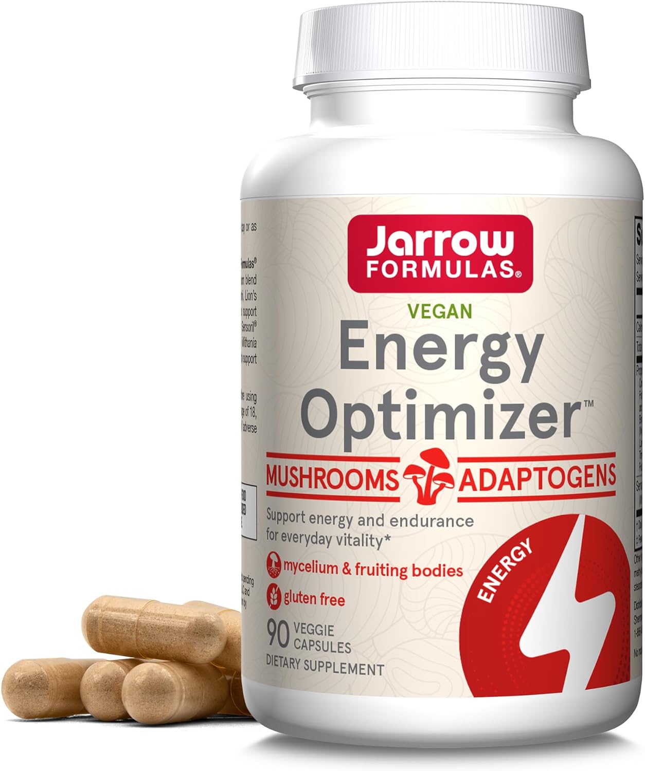 Jarrow Formulas Energy Optimizer With Cordyceps, Reishi, Lions Mane, Shiitake, King Trumpet, And Turkey Tail Mushrooms, Dietary Supplement With Ashwagandha, 90 Veggie Capsules, 30 Day Supply