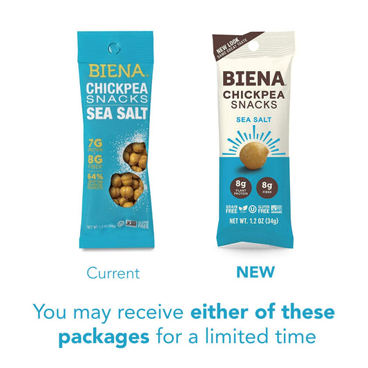 Biena Crispy Roasted Chickpea Snacks, Sea Salt 10 Single-serve packets 1.2oz, High Protein Snacks, High Fiber Snacks, Gluten Free, Plant-Based, Healthy Snacks for Adults and Kids