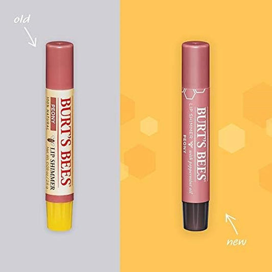 Burt's Bees Shimmer Lip Tint Set, Mothers Day Gifts for Mom Tinted Lip Balm Stick, Moisturizing for All Day Hydration with Natural Origin Glowy Pigmented Finish & Buildable Color, Peony (4-Pack)