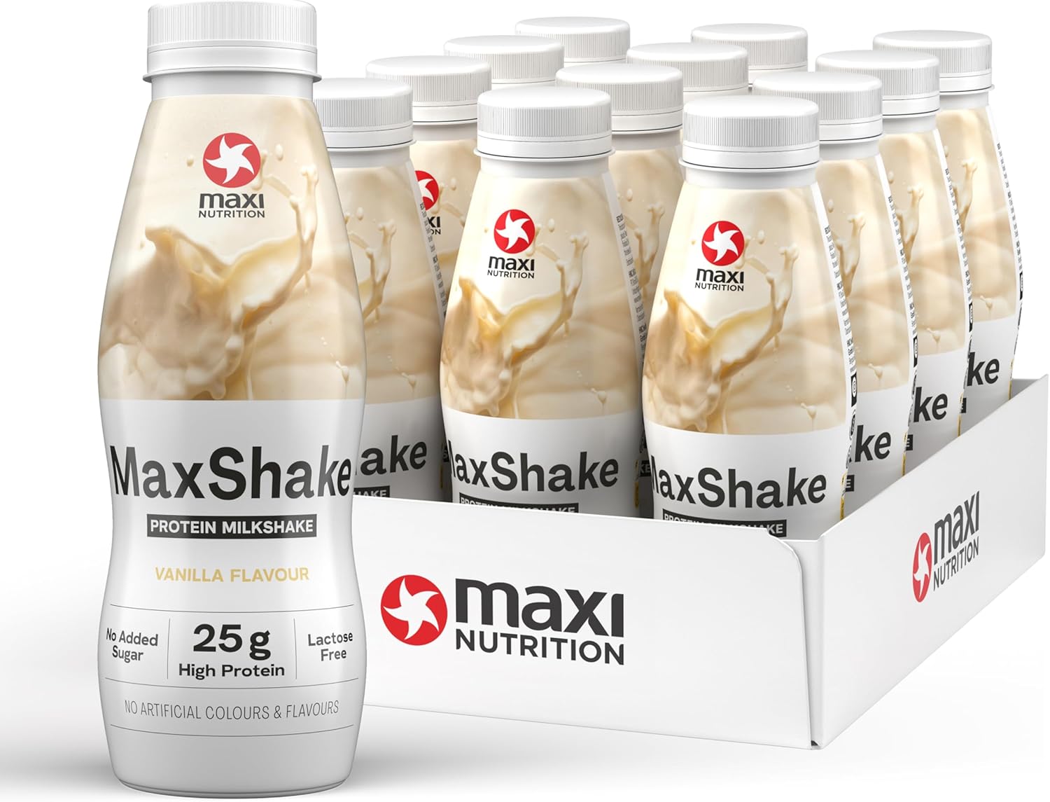 Maxinutrition Maxshake Protein Milkshake Vanilla, 12 X 330 Ml, Creamy Protein Shake For Travel, 25 G Protein, Low Fat And Low Carb, Lactose-Free, No Artificial Flavours