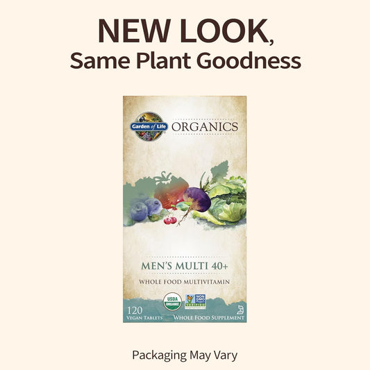 Garden Of Life Organics Whole Food Multivitamin For Men 40+ 120 Tablets, Vegan Mens Multi For Health & Well-Being Certified Organic Whole Food Vitamins & Minerals For Men Over 40 Mens Vitamins