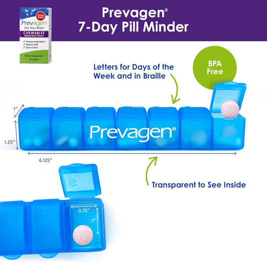Prevagen Regular Strength Mixed Berry Chewables - 30 Count With 7-Day Pill Minder| Formulated For Your Brain | 10Mg Of Apoaequorin Plus Vitamin D3