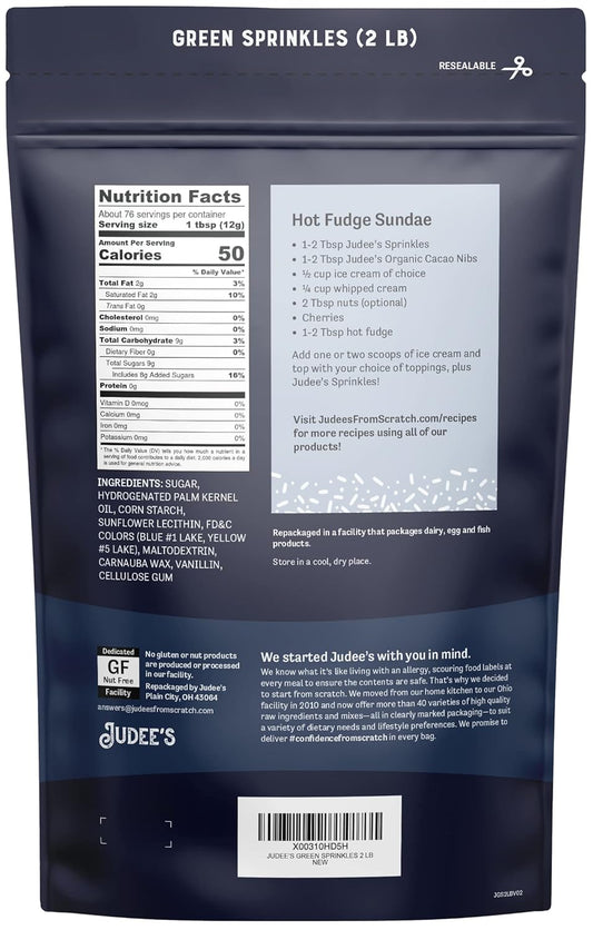 Judee'S Green Sprinkles 2 Lb - Gluten-Free And Nut-Free - Brighten Up Your Baked Goods - Great For Cookie And Cake Decoration - Use For Baking And As Dessert And Ice Cream Toppings