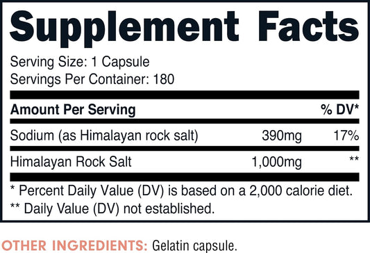 Bucked Up Himalayan Salt 1000Mg Capsules, Essentials (180 Servings)