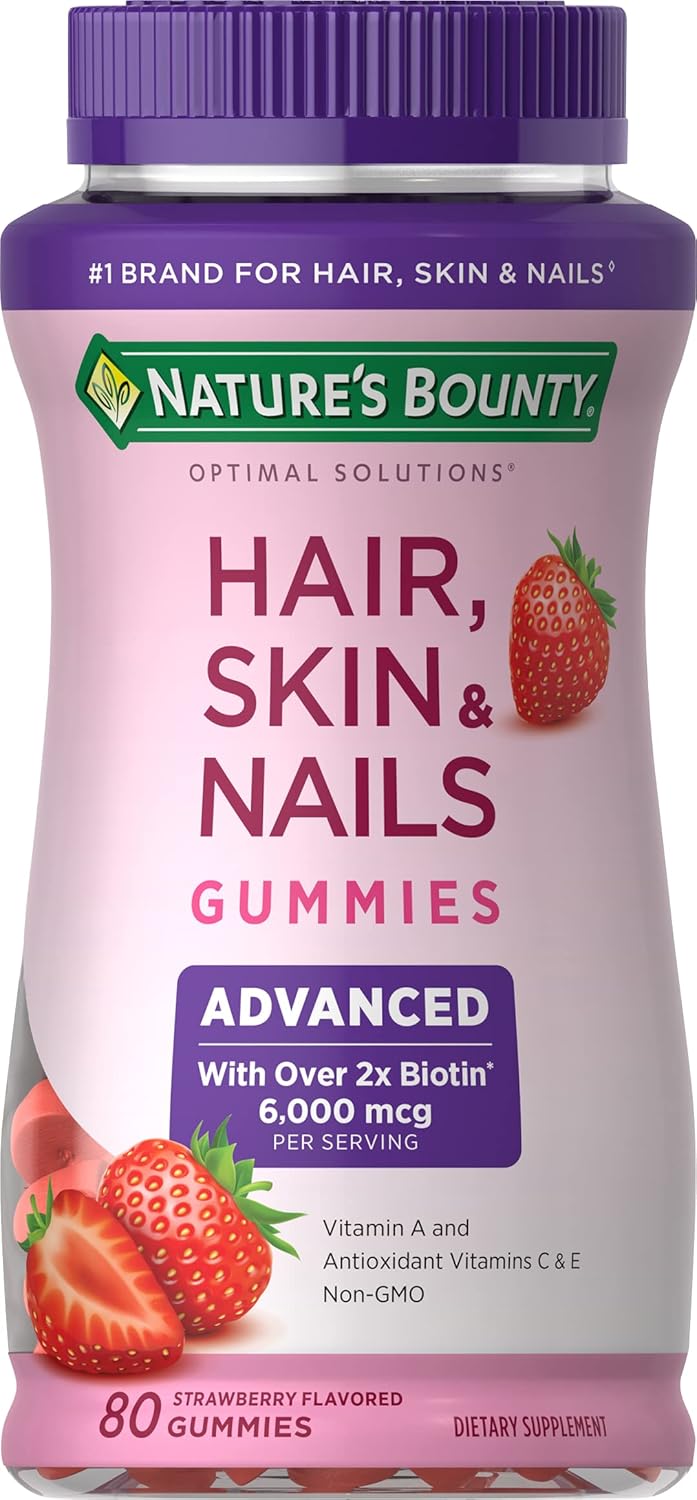 Nature'S Bounty Optimal Solutions Advanced Hair, Skin, Nails, 2X Biotin, 80 Strawberry Gummies