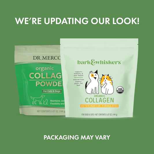 Bark & Whiskers Organic Collagen For Dogs & Cats, 5.07 Oz. (144 G), 30 Scoops, Organic Grass-Fed Beef, Supports Mobility & Skin Health, Veterinarian Formulated, Certified Usda Organic, Dr. Mercola