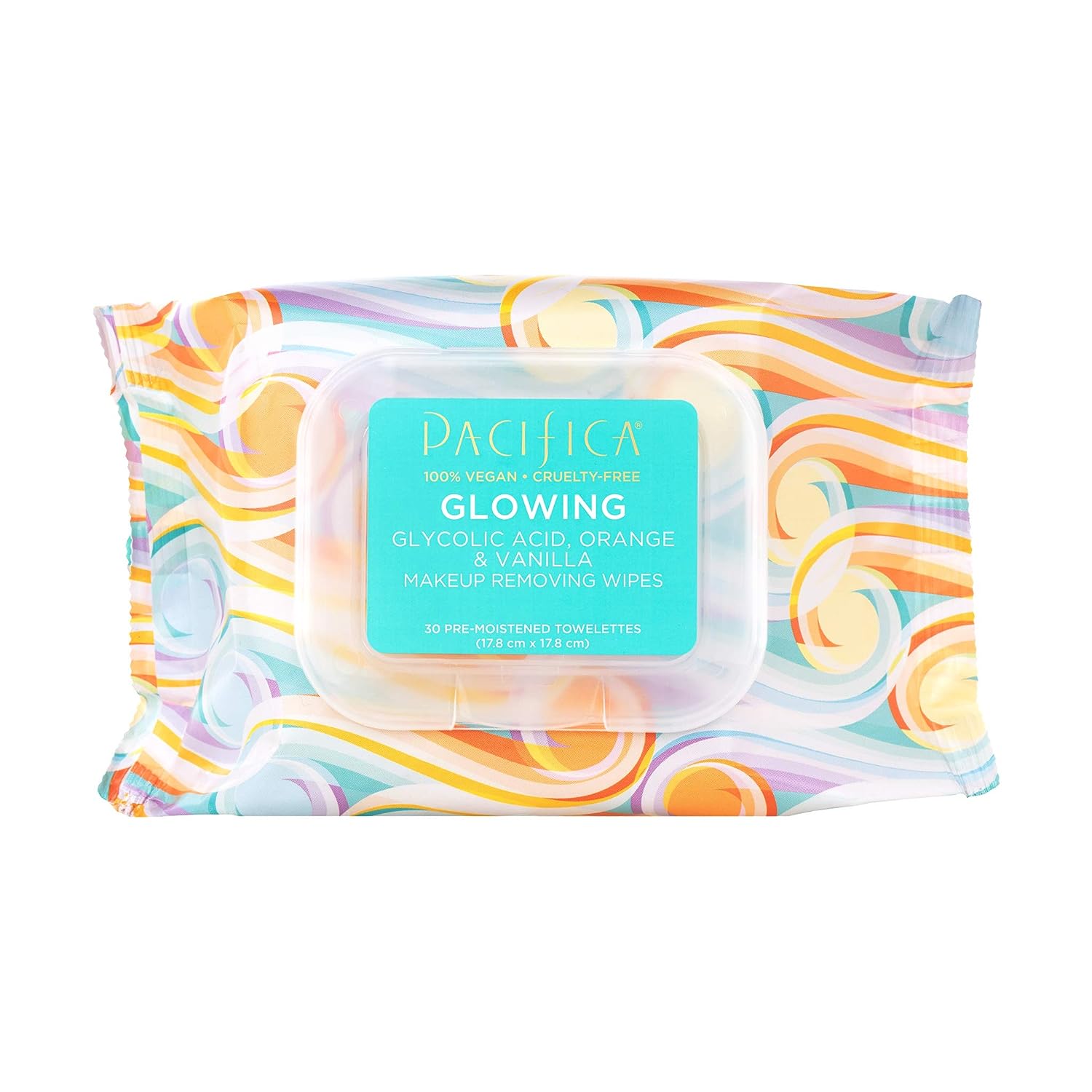 Pacifica Beauty, Glowing Makeup Remover Wipes, Glycolic Acid, Coconut Water, Aloe Infused, Daily Cleansing, Exfoliating, Clean Skin Care, Plant Fiber Facial Towelettes, Vegan & Cruelty Free