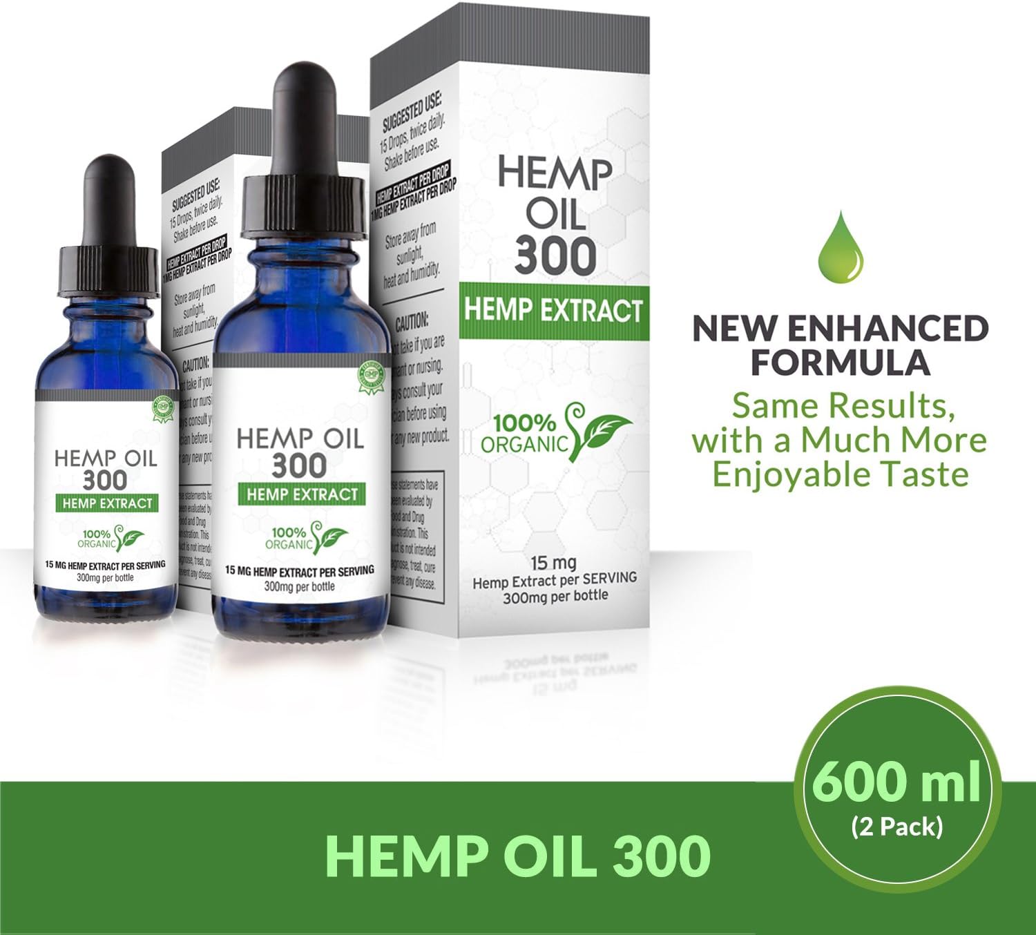 Absolute Nutrition Hemp Oil (2 Pack) 600mg - 100% Organic Hemp Drops -