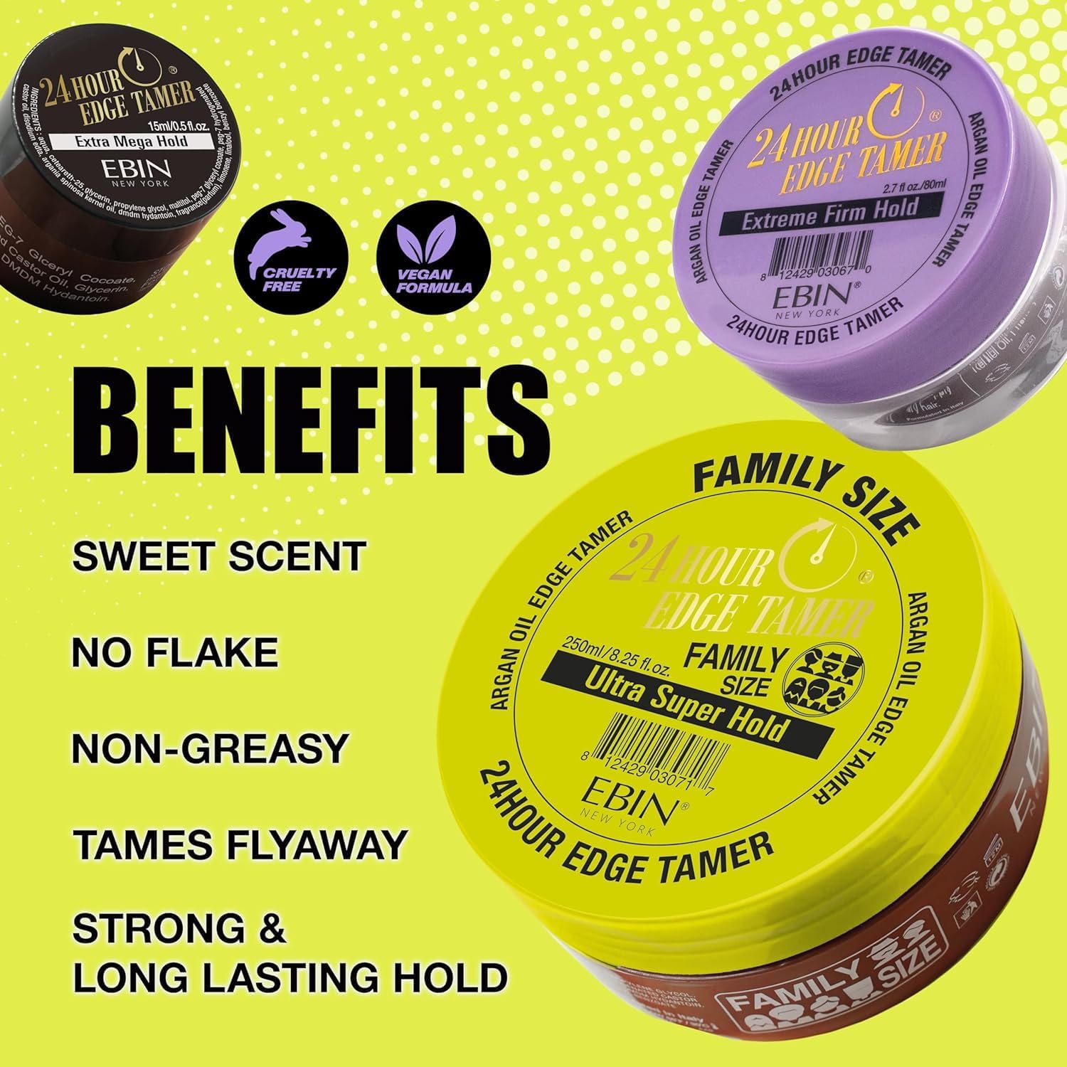 EBIN NEW YORK 24 Hour Edge Tamer, Ultra Super Hold, 2.7Oz - No Flaking, No White Residue, Shine and Smooth texture with Argan Oil and Castor Oil : Amazon.co.uk: Beauty