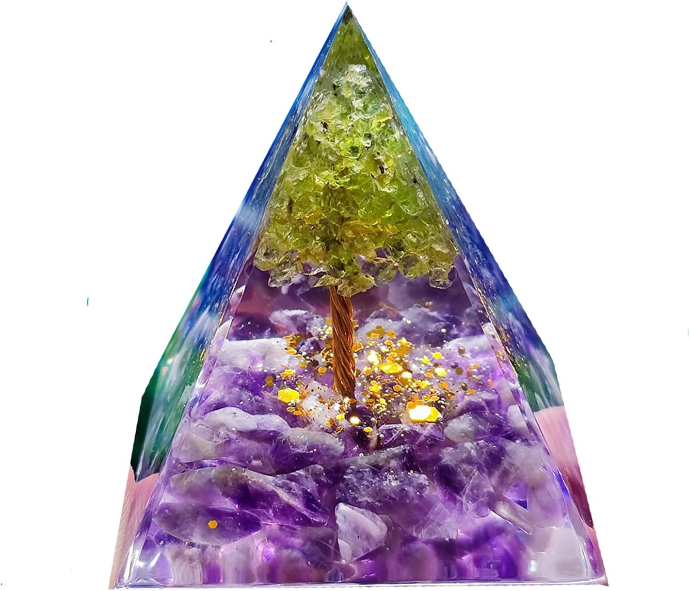 Small Life Tree Natural Crystal Pyramid - Clear Crystal, 5cm - Unique Gift for Men and Women, Positive Energy Generator Pyramid Protection Therapeutic Meditation Chakra Balance