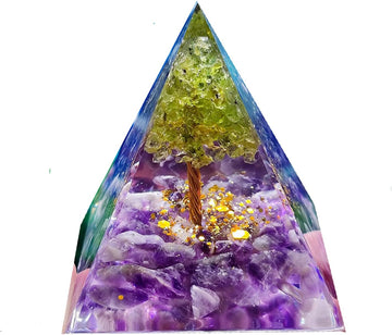 Small Life Tree Natural Crystal Pyramid - Clear Crystal, 5cm - Unique Gift for Men and Women, Positive Energy Generator Pyramid Protection Therapeutic Meditation Chakra Balance