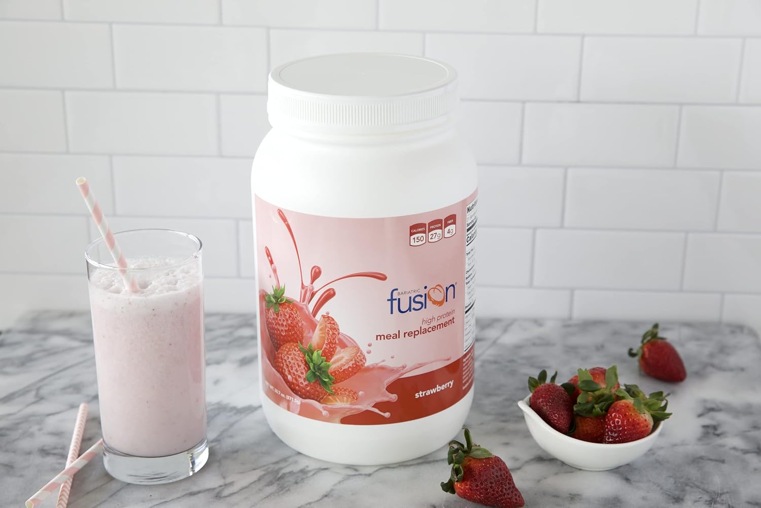 Bariatric Fusion Strawberry Meal Replacement 27g Protein Powder, 21 Serving Tub for Bariatric Surgery Patients Including Gastric Bypass and Sleeve Gastrectomy - No Gluten, Aspartame or Sugar