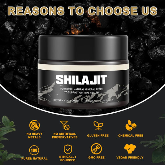 Shilajit Pure Himalayan Organic Shilajit Resin - Gold Grade 100% Shilajit Supplement - Natural Shilajit Resin With 85+ Trace Minerals & Fulvic Acid For Focus & Energy, Immunity, 50 Grams (1 Pack)