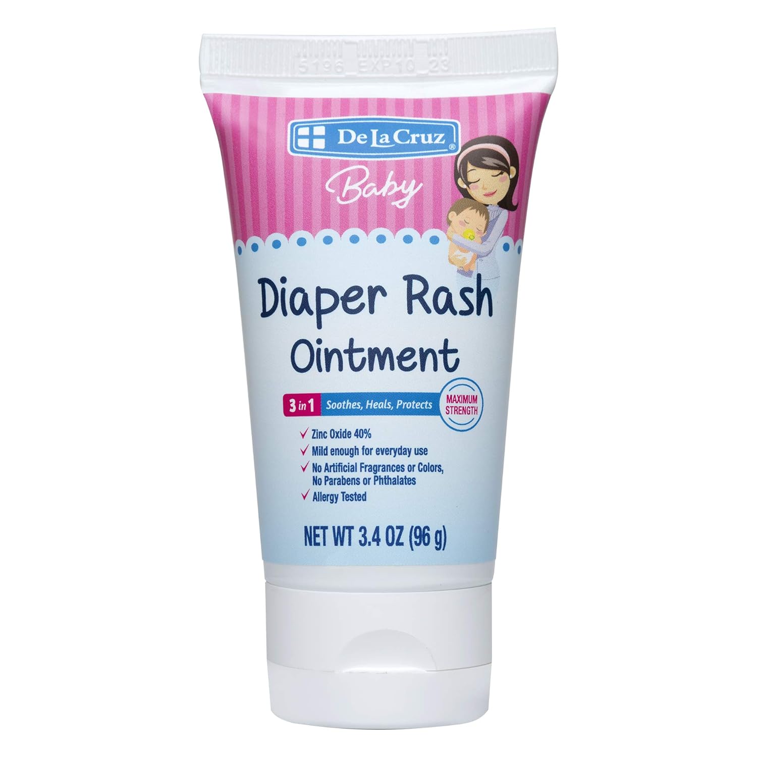 De la Cruz Baby Diaper Rash Cream with Zinc Oxide - Maximum Strength Baby Healing Ointment to Help Soothe, Heal and Prevent Diaper Rash - 3.4 OZ