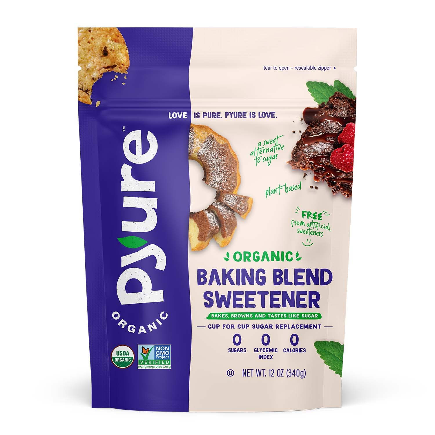 Pyure Organic Baking Blend Sweetener | Sugar Substitute for Baking | Zero Carb, Zero Sugar, Zero Calorie | Measures and Bakes Like Sugar | Plant-Based Baking Blend for Keto Baking | 12 Oz