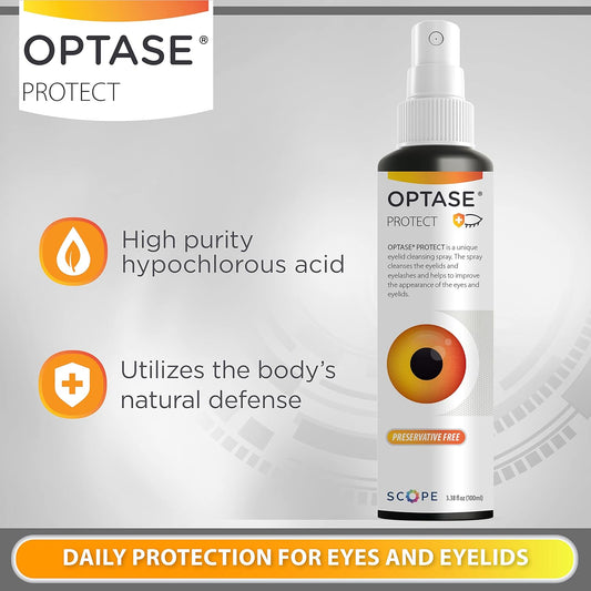 Optase Protect Eyelid Cleansing Spray - Hypochlorous Acid Spray For Daily Protection - Eye Lid Cleaning Spray For Dry Eye, Blepharitis, And Stye Treatment - Hypochlorous Acid Eyelid Cleanser - 100 Ml