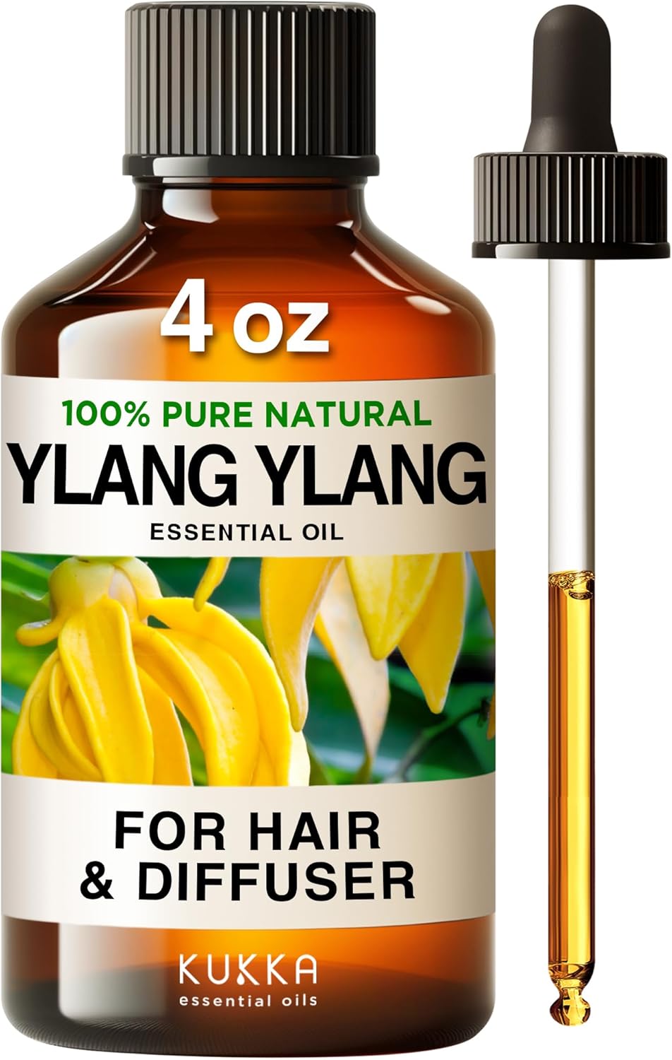 Kukka Ylang-Ylang Essential Oil For Diffuser - 100% Natural Ylang Ylang Essential Oil For Skin - Ylang Ylang Oil For Hair & Aromatherapy - Soap Making Scent & Diy (4 Fl Oz)