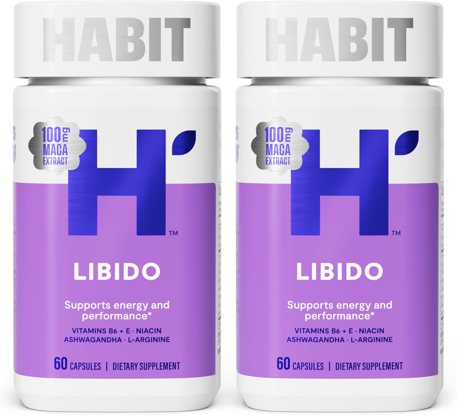 Habit Libido Supplement 2 Pack (120 Capsules) - New Look, Natural Aphrodisiac Blend With Maca, Ashwagandha L-Arginine, Supports Energy And Performance, Vegan, Non-Gmo