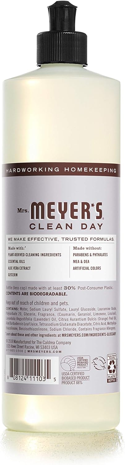 Mrs. Meyer'S Clean Day Liquid Dish Soap, Biodegradable Formula, Lavender, 16 Fl. Oz - Pack Of 3