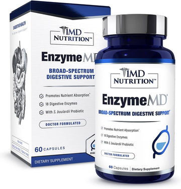 1Md Nutrition Enzymemd - Digestive Enzymes Supplement - Doctor Formulated | 18 Plant-Based Enzymes - Gas & Bloating Support | 60 Capsules