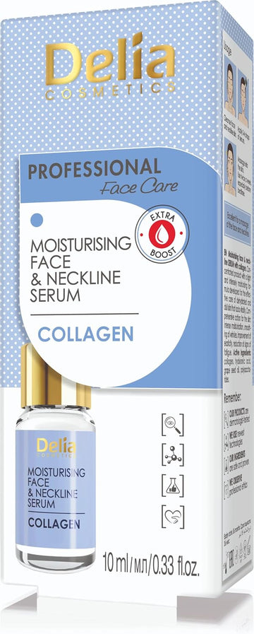Delia Cosmetics - Collagen Serum - Intensive Anti-Wrinkle & Moisturising Treatment For All Skin Types - 100% Face & Neckline Serum - Collagen & Hyaluronic Acid - Paraben Free - 10Ml