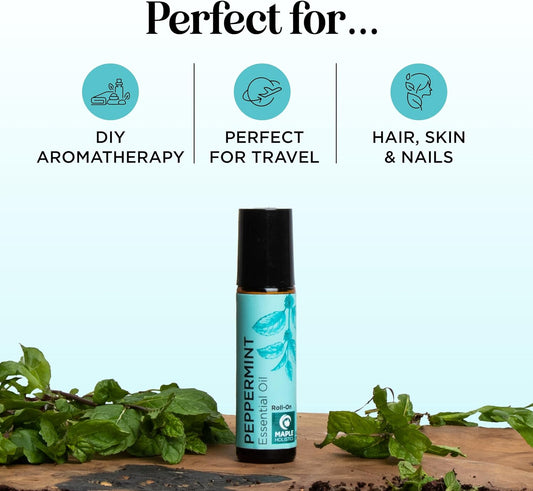 Peppermint Essential Oil Roll On - Peppermint Oil Stick Travel Essentials With Aromatherapy Oil For Headaches - Pre Diluted Natural Peppermint Oil Roll On For Energy Focus And Concentration 3-Pack