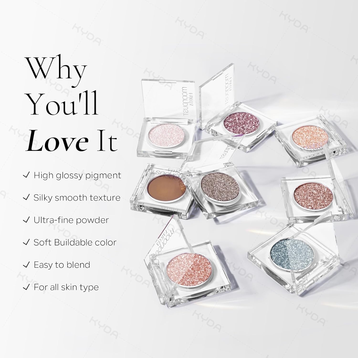Kyda Single Glitter Eyeshadow, Pale Peach Golden Eyeshadow, Ultra-Fine Blendable Shimmer Eyes Shadow, Lasting Sparkling Eyes Glitter, Soft Buildable Glossy Color, Wet Look Effect, Moonstone : Beauty & Personal Care