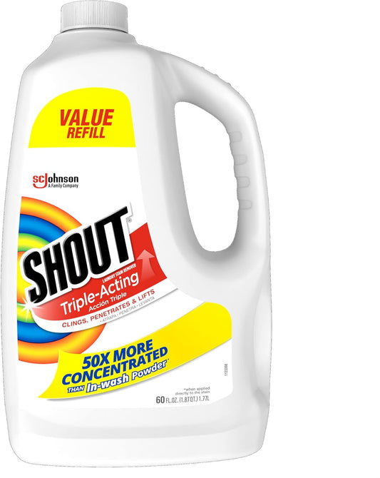 Shout Triple-Acting Laundry Stain Remover for Everyday Stains Liquid Refill, 60 Fl Oz