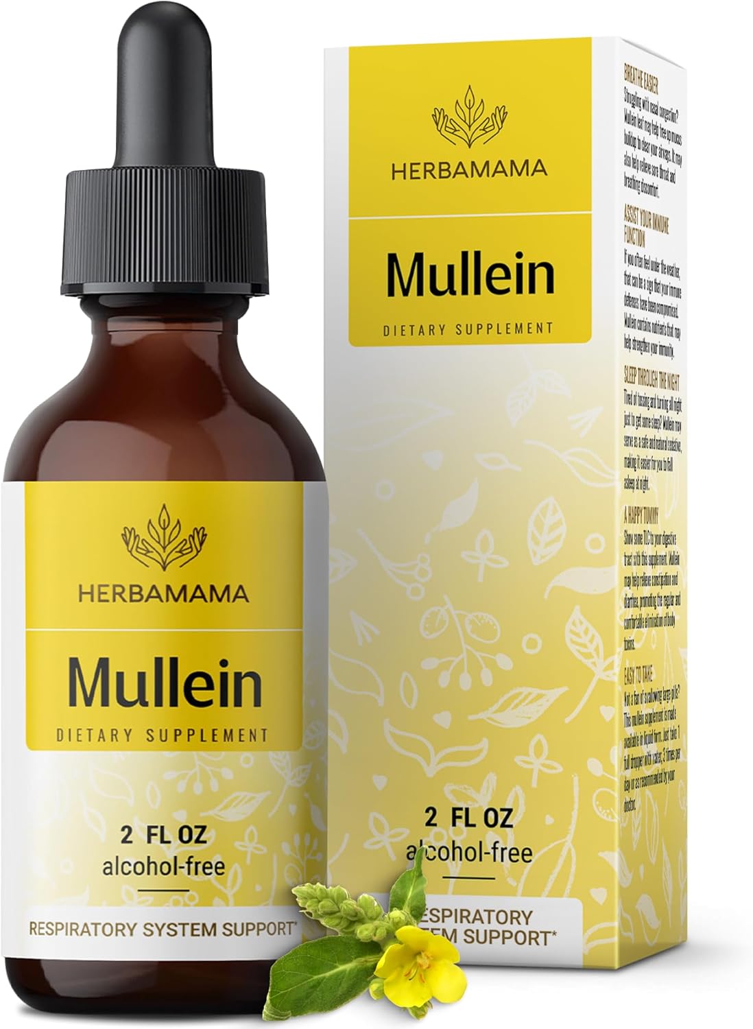 Herbamama Mullein Drops For Lungs - Mullein Tincture Lung Health Supplements - Lung Cleanse And Respiratory Support - Vegan, Sugar & Alcohol-Free, 28-Day Supply