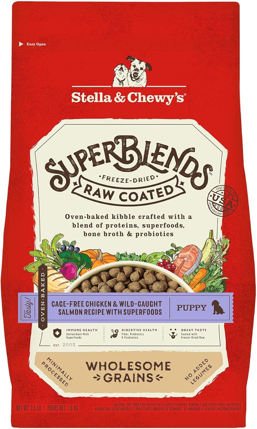 Stella & Chewy'S Superblends Raw Coated Wholesome Grains Puppy Cage-Free Chicken & Wild-Caught Salmon Recipe With Superfoods, 3.5 Lb. Bag