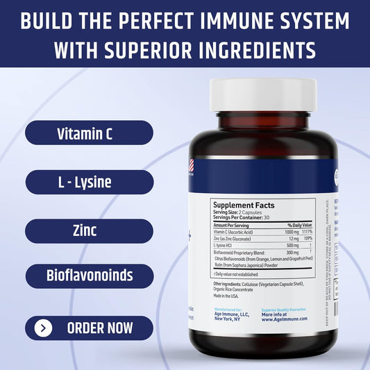 Vitamin C 1000Mg Complex With L-Lysine 500Mg, Zinc 12Mg, Bioflavonoids 300Mg. Doctor Formulated Magnesium Stearate Free Supplements For Healthy Immune System Support.(1)