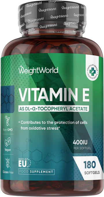 Vitamin E 400Iu (Advised Intake) | 180 Vegan Vit E Oil Softgels | 6 Months Supply | Vitamin E Supplement | Natural Alpha Tocopheryl Acetate | Gluten Free & Non-Gmo | 1 Softgel A Day
