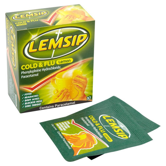 Lemsip Original Strength Cold + Flu Lemon Hot Drink 10 sachets