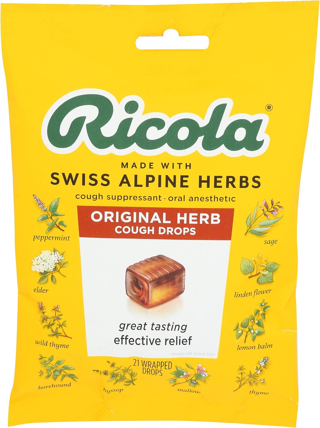 Ricola Original Swiss Herb Cough Suppressant Throat Drops, 21 Drops, Fights Coughs Naturally, Soothes Throats, Naturally Soothing Relief