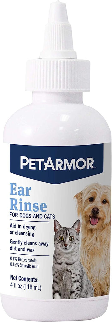 PetArmor Ear Rinse for Dogs & Cats, 4 oz, Cleans Dirt, Yeast, Wax, and Bacteria from Pet's Ears, Easy to Squeeze Bottle