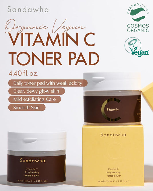 Skincure Sandawha Vitamin C Toner Pad - Korean Skincare Radiance-Boosting Vegan Pads With 2% Ascorbyl Glucoside, Niacinamide, Aha & Pha For Gentle Exfoliation, 60 Pads