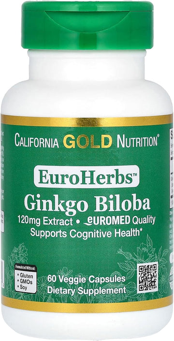 California Gold Nutrition Euroherbs, Ginkgo Biloba Extract, Euromed Quality, 120 Mg, 60 Veggie Capsules