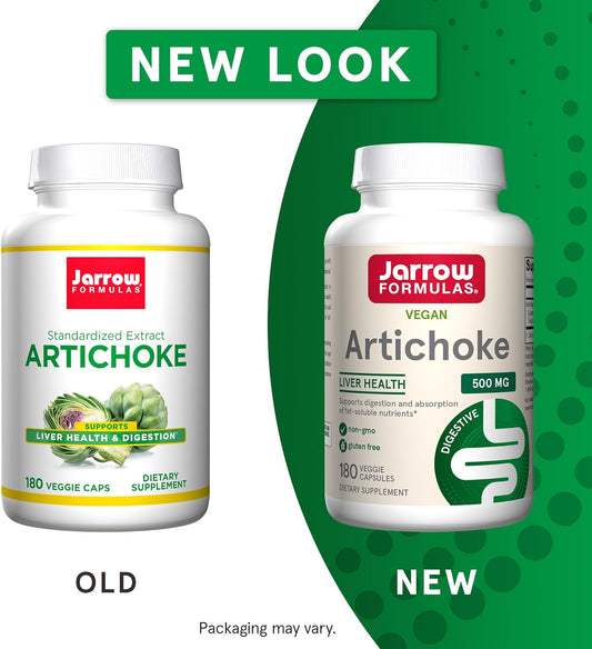 Jarrow Formulas Artichoke 500 mg, Dietary Supplement for Liver Health and Digestion Support, 180 Veggie Capsules, 180 Day Supply