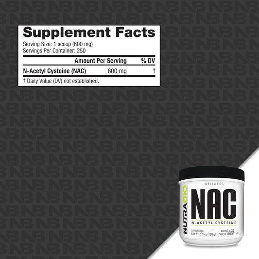 Nutrabio N-Acetyl Cysteine Supplement (Nac) - 150 Grams Powder, 600Mg Serving - Powerful Anti-Oxidant - Immune Support - No Fillers - Non-Gmo - Gluten Free