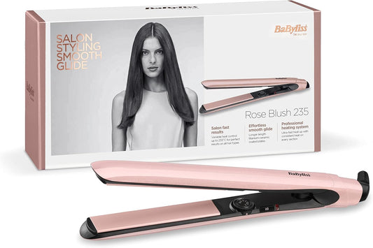 Babyliss Rose Blush 235C Hair Straighteners, Extra-Long Titanium Ceramic Plates For Smooth Gliding, Ultra-Fast Heat Up, 13 Heat Settings Up To 235°C, Pink