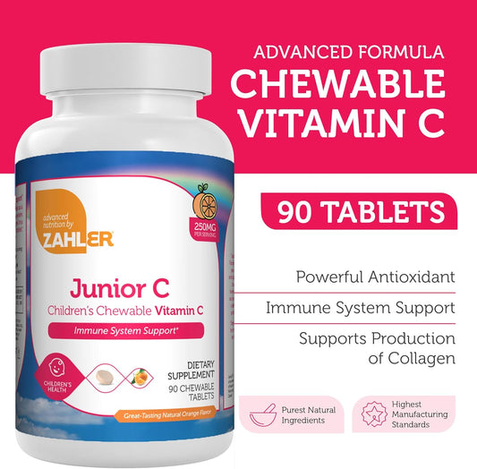 Zahler Junior C Advanced Chewable Vitamin C For Kids - Immune Support Kids Vitamins In Delicious Orange Flavor - Kosher Kids Vitamin C For Immunity - Vitamin C Chewable Antioxidant - (500 Count)