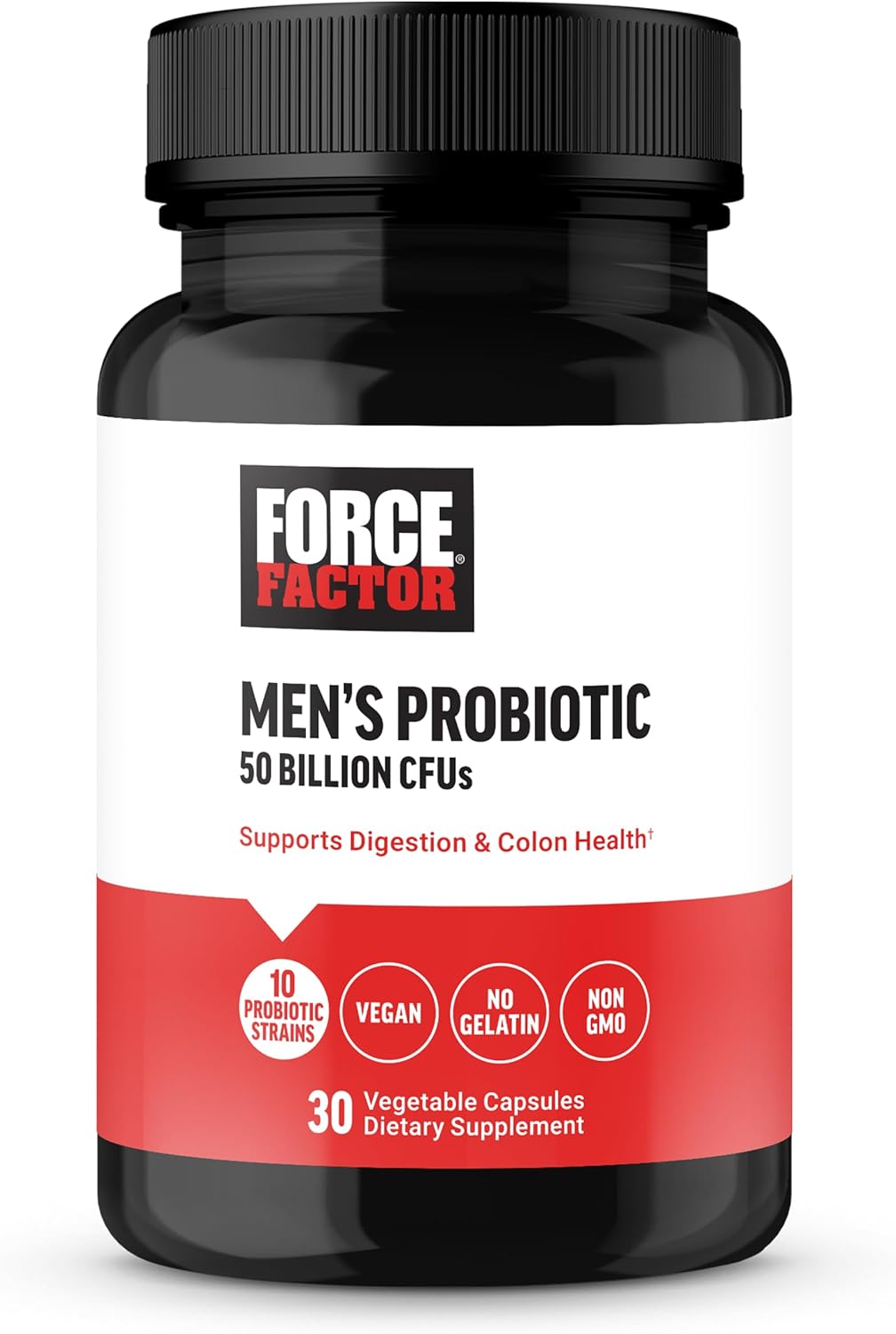 Force Factor Mens Probiotic, Probiotics For Digestive Health With 50 Billion Cfus And 10 Probiotic Strains To Support Gut And Colon Health, And Daily Wellness, Non-Gmo, Vegan, 30 Vegetable Capsules