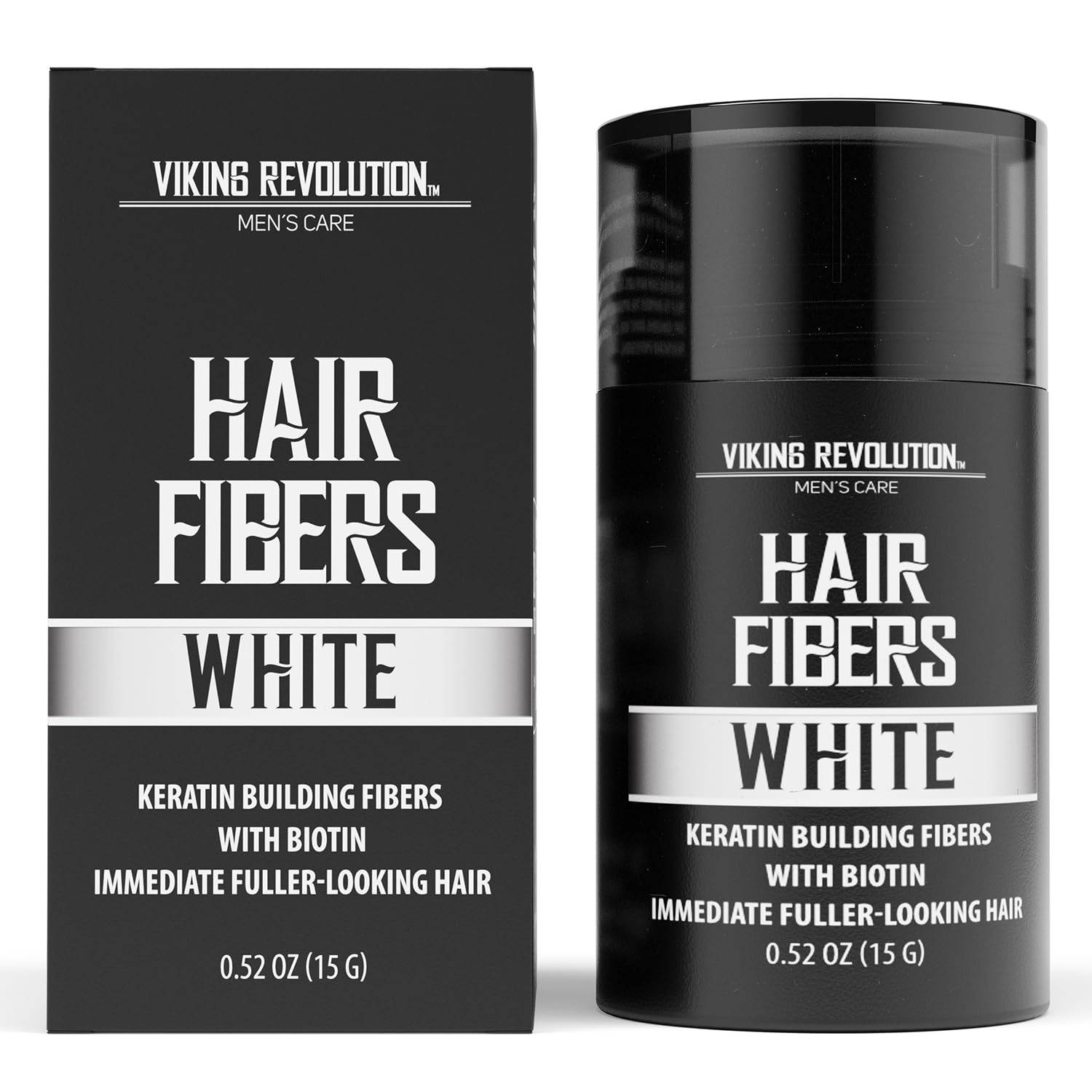 Viking Revolution White Hair Fibers For Thinning Hair Men - Thick Fiber For Bald Spot Cover Up - Hair Building Fibers With Kerating And Biotin - Hair Fiber For Men For Thicker And Fuller Look (0.52Oz)