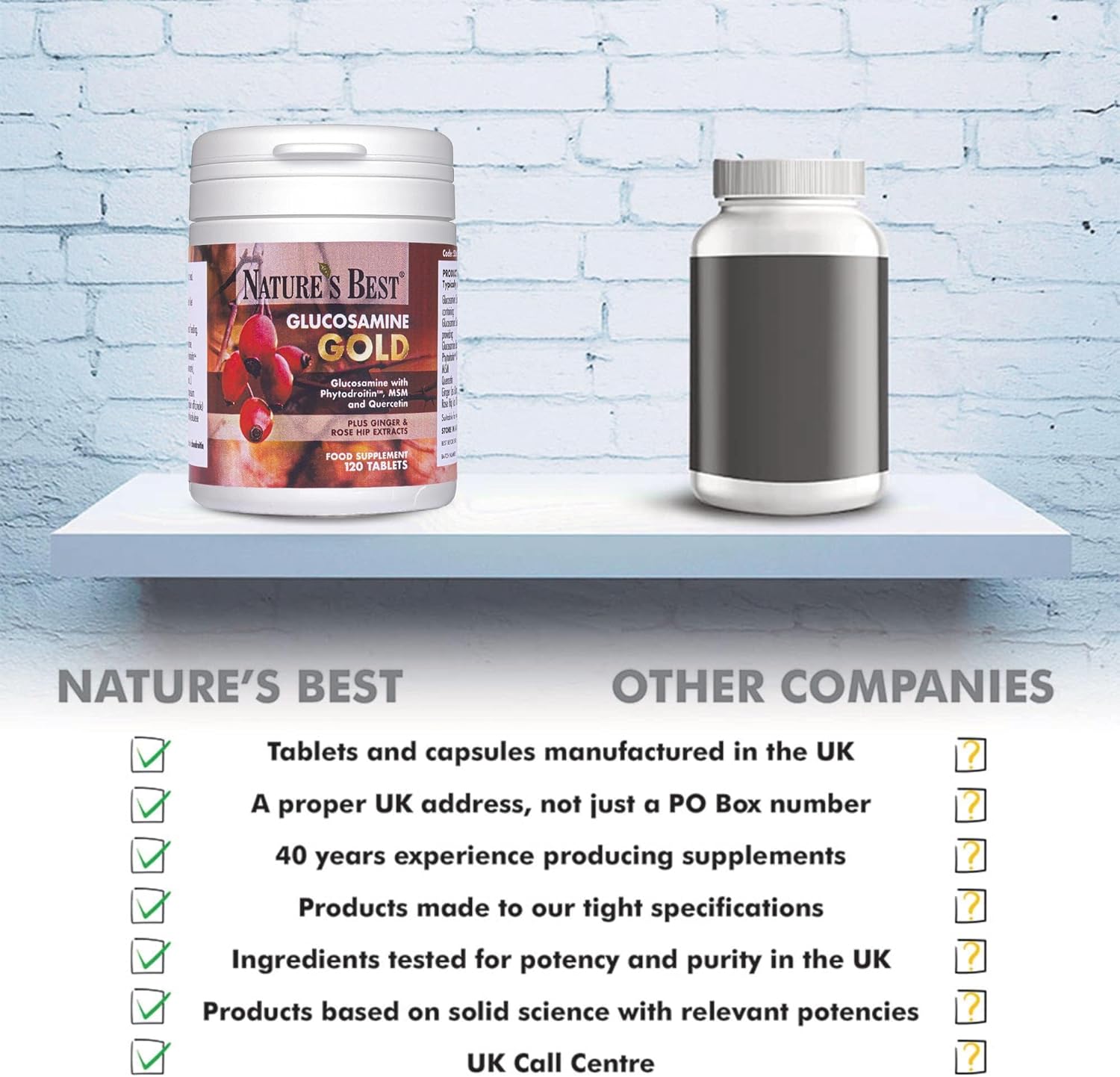 Glucosamine Gold | High Strength 1400mg 100% Plant-Based | 120 Tablets | All-in-one Formula with Phytodroitin™, Chondroitin, Ginger, rosehips and quercetin | Taste Free Tablets | Made in The UK : Amazon.co.uk: Health & Personal Care