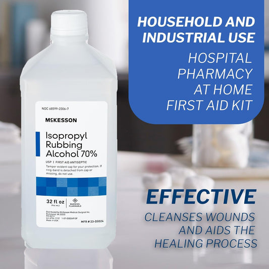Mckesson Isopropyl Rubbing Alcohol 70% [12 Count] Usp First Aid Antiseptic, 32 Oz