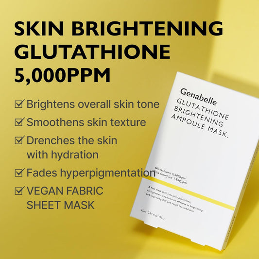 Glutathione Brightening Ampoule Mask - Lightweight, Intensive Brightening Mask Sheet 5Pcs