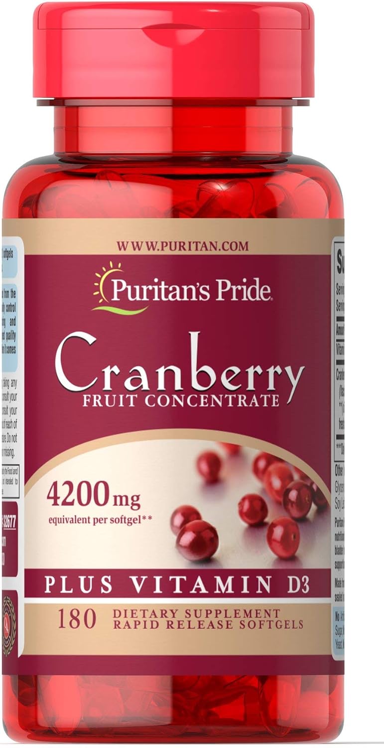 Puritan's Pride Cranberry Fruit Concentrate Plus Vitamin D3-180 Softgels : Health & Household