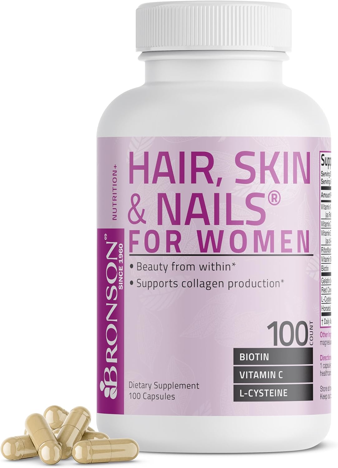 Hair, Skin & Nails with Biotin Extra Strength Vitamin Supplement for Women, 100 Capsules : Nutritional Supplements : Health & Household